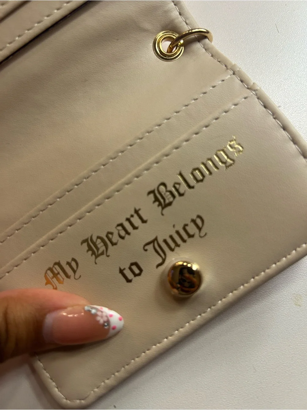 Juicy Couture Cream Quilted Card Holder with Gold Hardware/ Broken